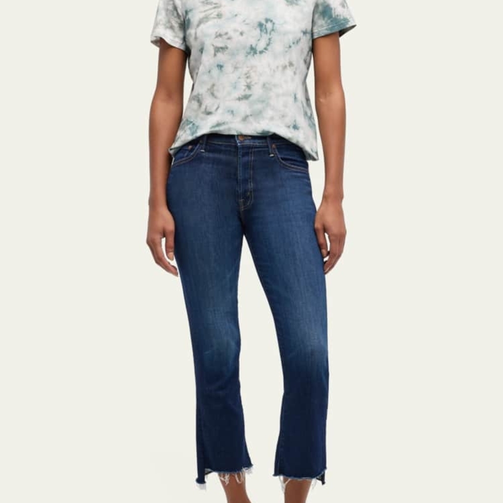 MOTHER Blue Ankle Cropped Jeans with Modern Frayed Hem